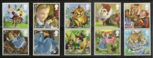 GB 3658-3667 Alice’s Adventures in Wonderland set (10 stamps) MNH 2015