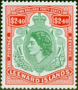 Leeward Islands 1954 $2.40 Bluish Green & Red SG139a 'Broken Scroll' V.F VLMM 