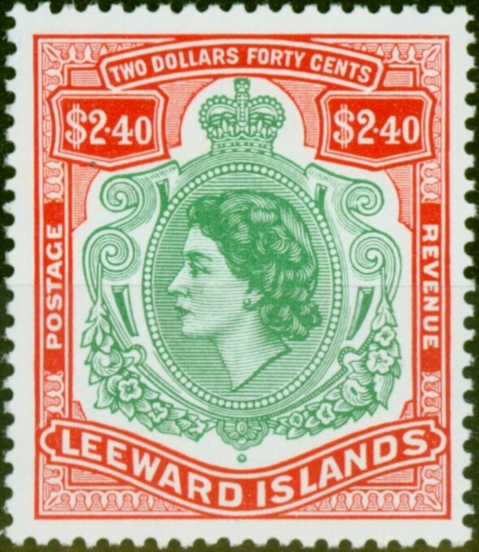 Leeward Islands 1954 $2.40 Bluish Green & Red SG139a 'Broken Scroll' V.F VLMM 