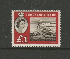 Turks & Caicos islands 1960 £1 Def, Pelican, UM/MNH SG 253