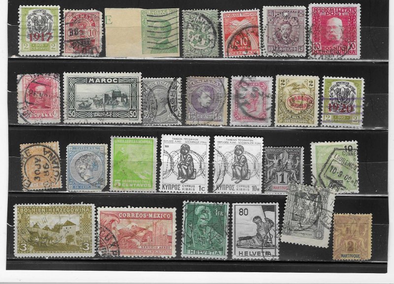 World Wide Collection of 27 Different Old Used Off Paper Stamps