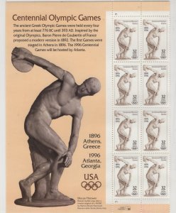 Scott 3087 - Centennial Olympic Games. Partial Sheet of 8. MNH. OG.  #02 3087sh8