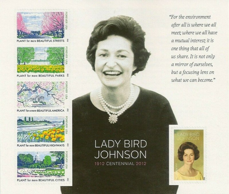 Lady Bird Johnson Collectible Forever Stamps Sheet of Six Stamps Scott 4716 