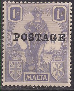 Malta 1926 KGV 1d Violet Ovpt Postage MM SG 145 ( R867 )