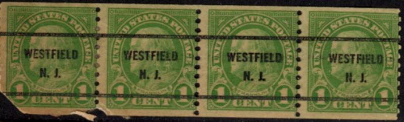 US Stamp #597x61 Regular Iss. Coil Strip w/ Precancel 'Westfield N.J.'