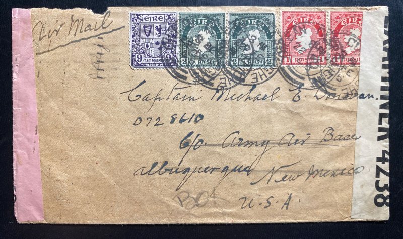 1945 Castleisland Ireland Dual Censored Airmail Cover To Albuquerque NM USA