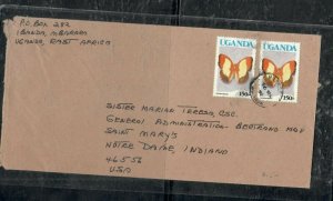 UGANDA COVER (PP0509B) 1992 BUTTERFLY 150/-X2 IBANDA. MBARARA TO USA 