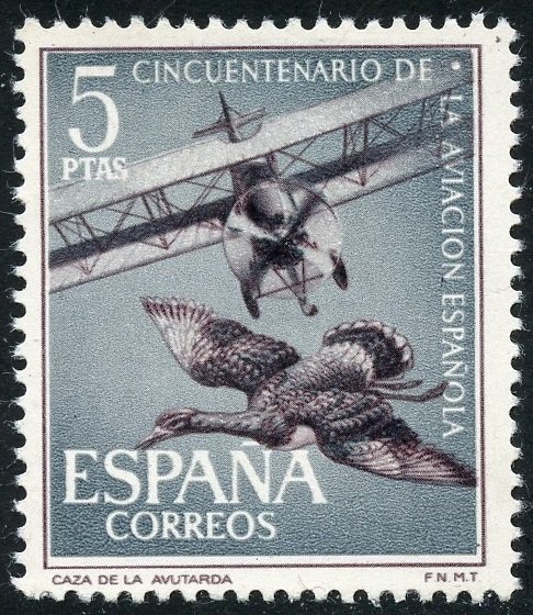 Spain Scott 1043 Unused FHOG - Bustard Hunt by Plane - SCV $2.50