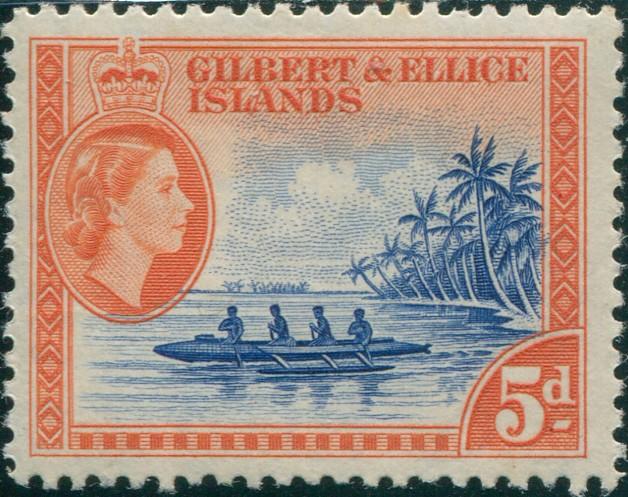 Gilbert Ellice Islands 1956 SG69 5d Canoe QEII MLH