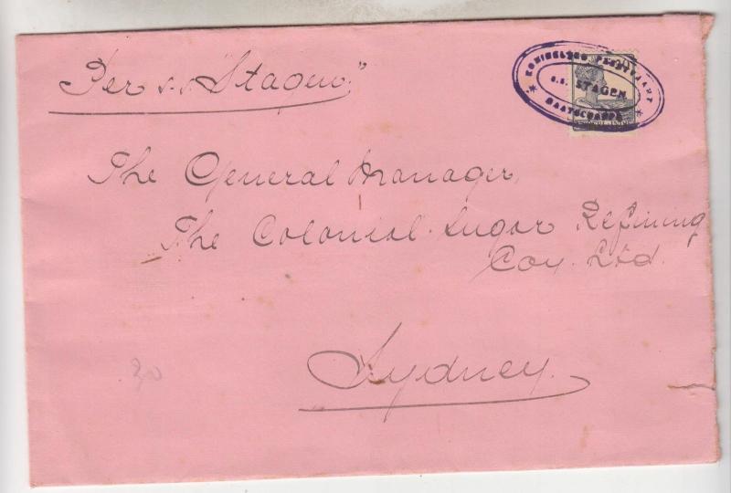 NETHERLANDS INDIES, c1925 cover, 30c. canc. S.S. STAGEN, MAATSCHIPPIJ to NSW