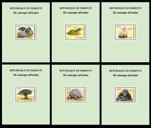 DJIBOUTI 2025 6X SS1V - BAOBAB TURTLE TURTLES MUSHROOMS FROG FROGS MONKEYS - MNH-