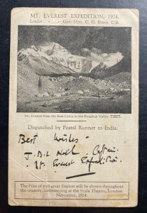 1924 Calcutta India Mount Everest Postcard Cover to Bath England John Noel