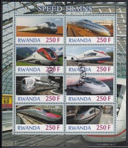 Rwanda 2012 used Sheet of 8 Speed Trains