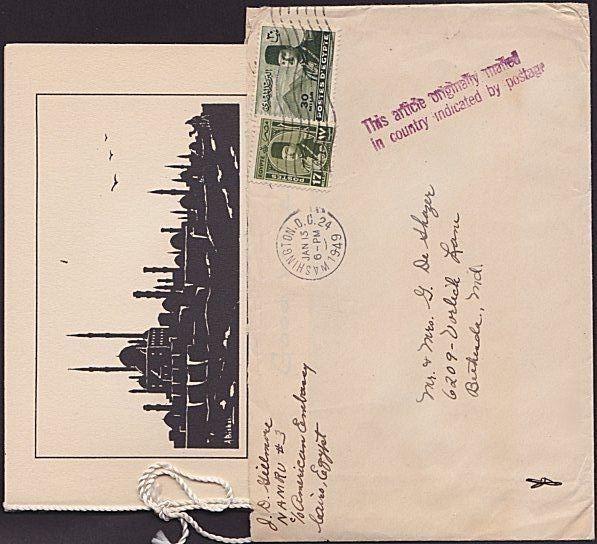 EGYPT 1949 Diplomatic mail cover cancelled on arrival in Washington.........6936
