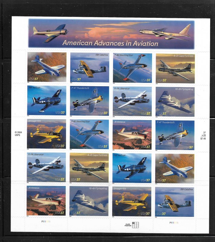 UNITED STATES OF AMERICA, 3916-3925, MNH, SS OF 20, AVIATION