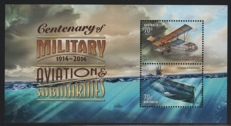 Australia 2014 MNH Sc 4148b 70c Military Airplane, Submarine Centenary Sheet