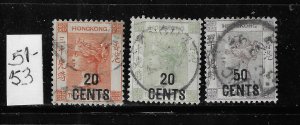 HONG KONG SCOTT #51-53 1885-91 SURCHARGES- USED