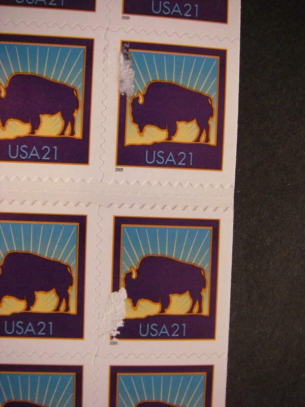 BK282B, Scott 3484b,c, 21c Bison, #P111111, MNH Booklet, adhesion issue