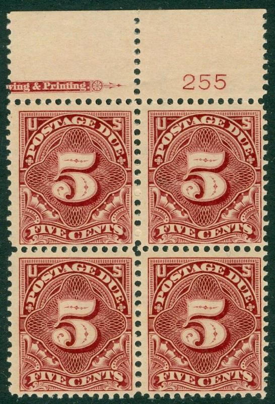 EDW1949SELL : USA 1895-97 Scott #J41 Mint Block of 4 with imprint PL# Cat $1,120