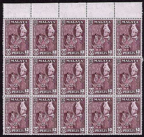 Malaya - Perlis # 34var Mint VF NH block of 15