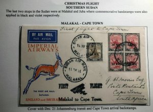 1931 Malakal Sudan Airmail First Flight Cover FFC To Capetown South Africa Xmas