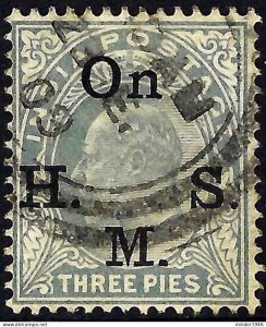 INDIA 1905 KEDVII 3p Slate-Grey OHSM SGO55 Used