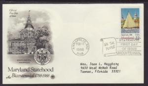 US Maryland 1988 PCS Typed FDC BIN
