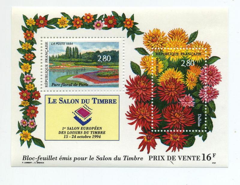 France - Scott's # 2444 Dalhias - Souvenir Sheet - M NH