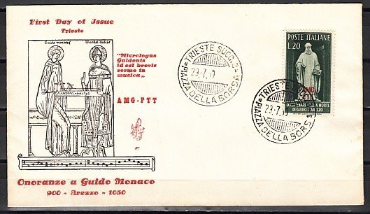 Italy-Trieste. Scott cat. 80. Composer Guido D`Arezzo. First Day cover. ^