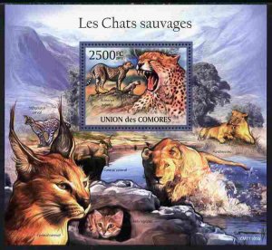 COMORO ISLANDS - 2011 - Wild Cats - Perf Souv Sheet - MNH - Private Issue