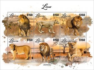 LIBERIA- 2023 - Lions - Perf 6v Sheet - Mint Never Hinged