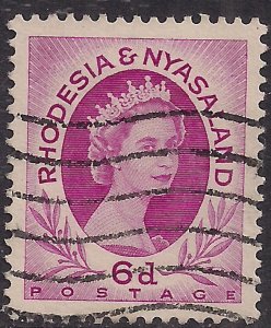 Rhodesia & Nyasaland 1954 - 56 QE2 6d Bright Reddish Purple used SG 7 ( L716 )