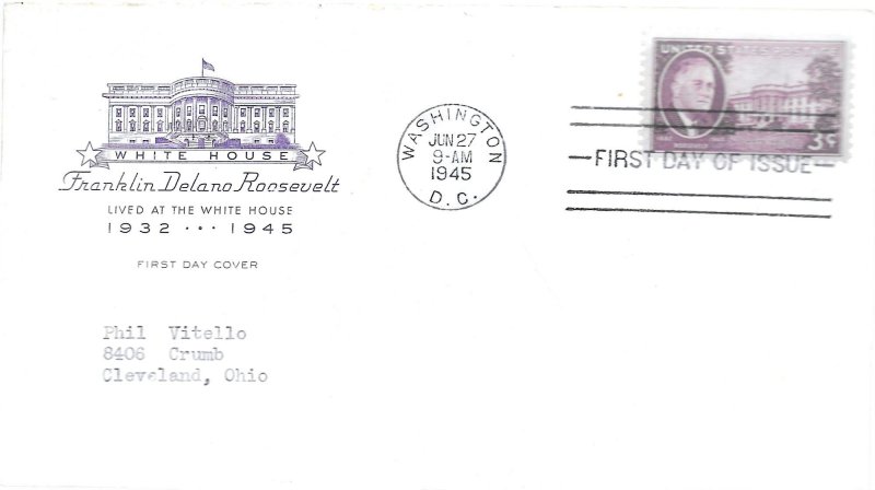 1945-1946 FDC, #930-933, 1c-5c Franklin D. Roosevelt, House of Farnam (4)