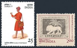 India 768-769, MNH. Michel 732-733. INPEX-1977 PhilEXPO. 19th century postman,