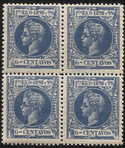 PUERTO RICO 1898 Sc 145  6c dk blue Alphonso XIII MNH Block of Four, VF