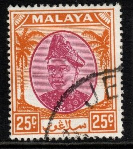 MALAYA SELANGOR SG103 1949 25c PURPLE & ORANGE FINE USED