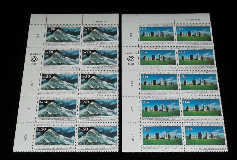 U.N,GENEVA #211-212, 1992, WORLD HERITAGE, INSC. BLKS/10, NICE!! LQQK!!