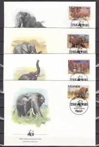 Uganda, Scott cat. 371-374. WWF-Elephants issue. 4 First day covers. ^