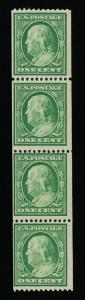 GENUINE SCOTT #385 MINT OG NH 1910 GREEN PERF-12 SL-WMK COIL STRIP OF 4 #6987