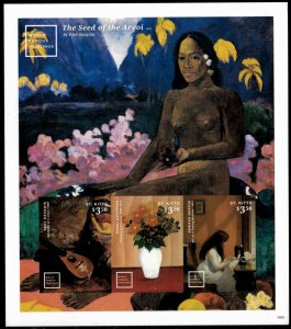 St. Kitts 2016 - Famous Art Paintings - Sheet of 3 IMPERF Stamps - MNH