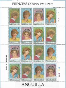 ANGUILLA 969 MNH PRINCESS DIANA SHEET OF 16, A-D