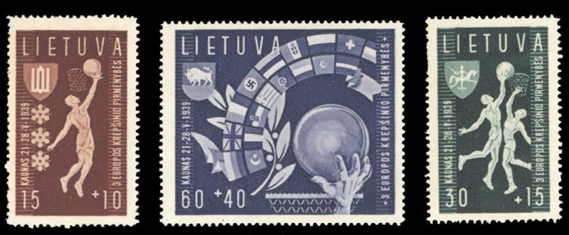 Lithuania #B52-54 Cat$25, 1939 Basketball, set of three, never hinged