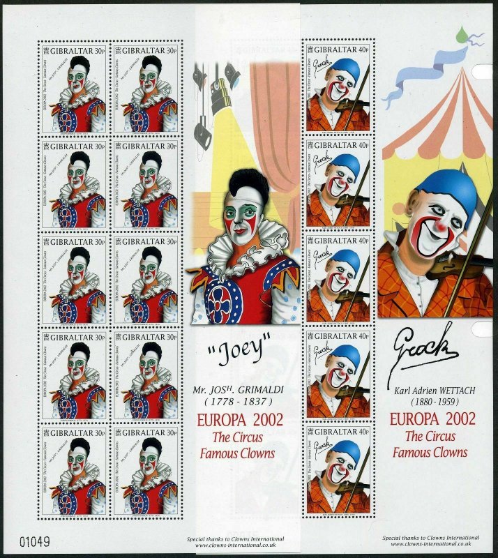 Gibraltar 901-904 sheets,MNH. EUROPE CEPT-2001.Circus:Famous clowns.