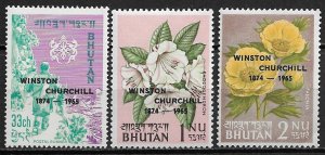 1965 Bhutan 42-3 & 45  Winston Churchill 1874·1965 3 lines overprint set MNH