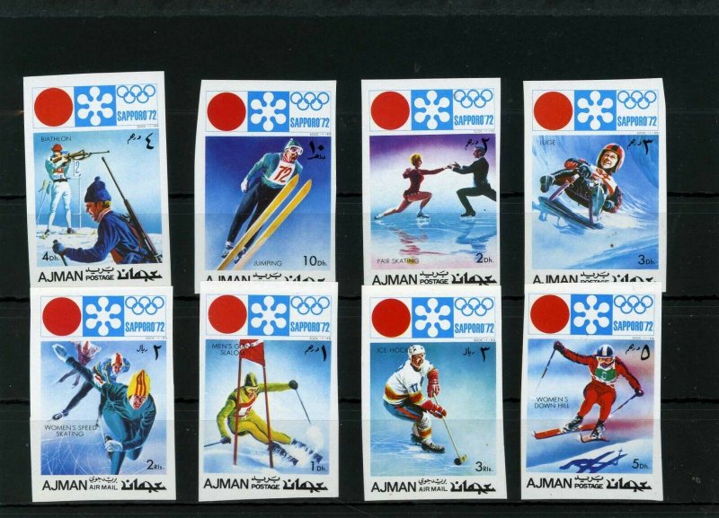 AJMAN 1971 WINTER OLYMPIC GAMES SAPPORO SET OF 8 STAMPS IMPERF. MNH