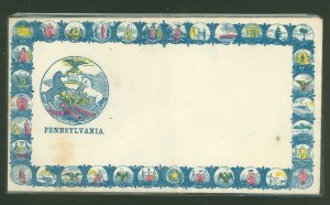 US  Civil War Patriotic (circa 1863) multi-color Pennsylvania fantasy seal with other seals from other states on the cover�...