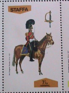 STAFFA-SCOTLAND-UNIFORMS ON HORSES SOLDERS MNH  S/S VF EST.VALUE $12