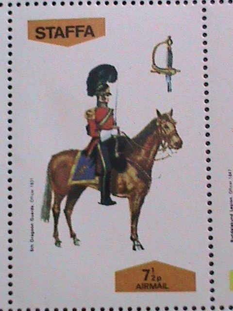 STAFFA-SCOTLAND-UNIFORMS ON HORSES SOLDERS MNH  S/S VF EST.VALUE $12