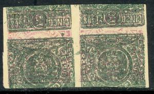 COLOMBIA 1903-04 5P Imperf. Pair Coat of Arms Sc 221 ALSO PRINTED AT BACK Unused