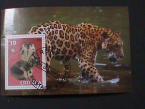 ​ERITREA-2001- BEAUTIFUL LOVELY SNAKE & LEOPARD CTO-IMPERF S/S VF-LAST ONE